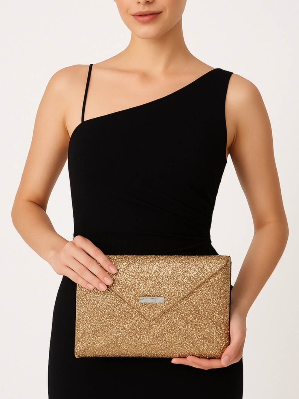 Jenny Packham Gold Glitter Envelope Clutch
